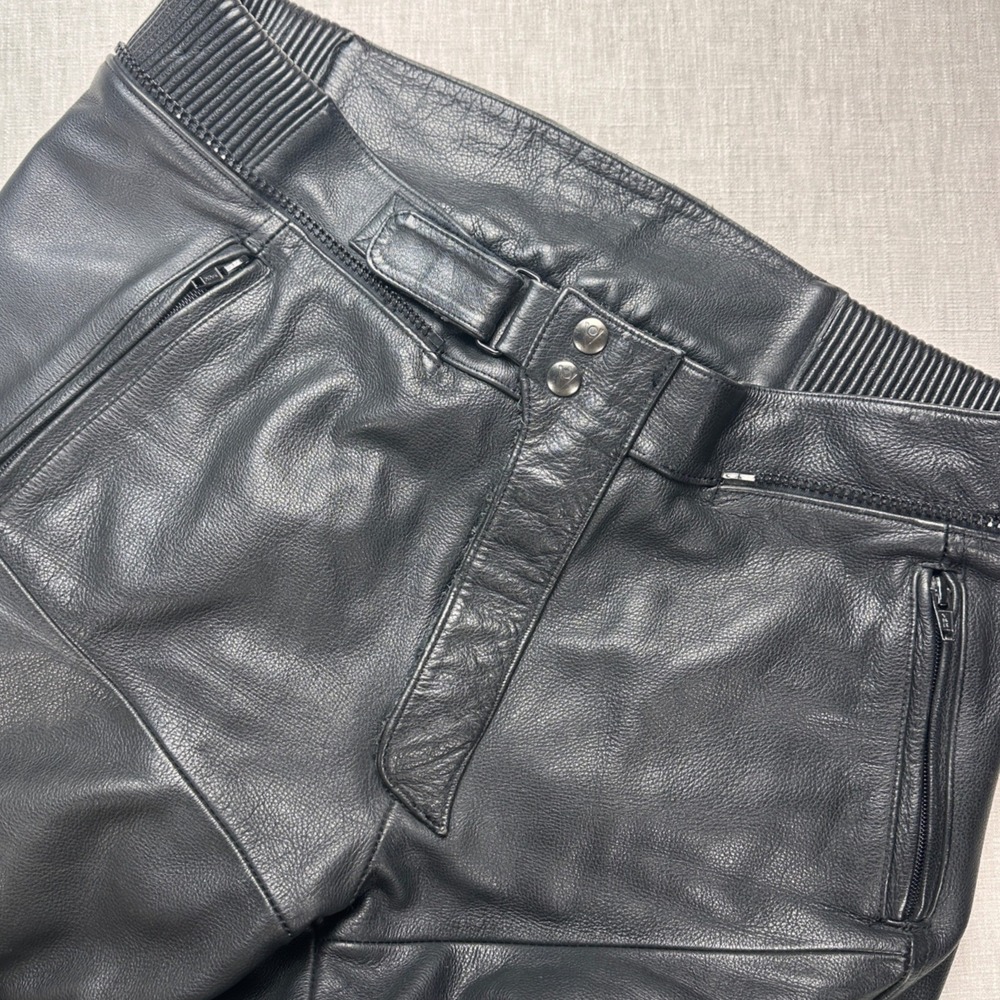 REV'IT Leather Motorcycle Pants Mens Black CE Armor Padded Racing Biker Gear Vtg